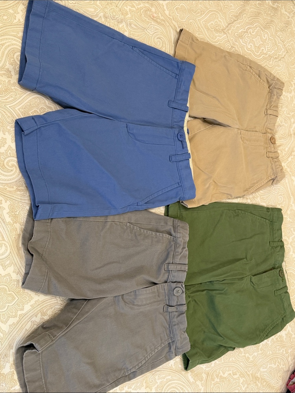 Casual Cotton Shorts Set in Blue, Khaki, Gray & Green